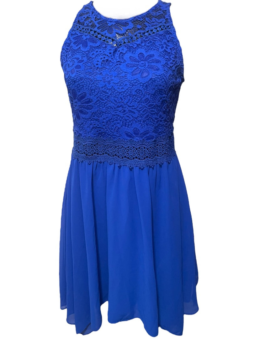 Size 16 Amy Byer Girls Royal Blue A-Line Dress Lace Bodice Sleeveless