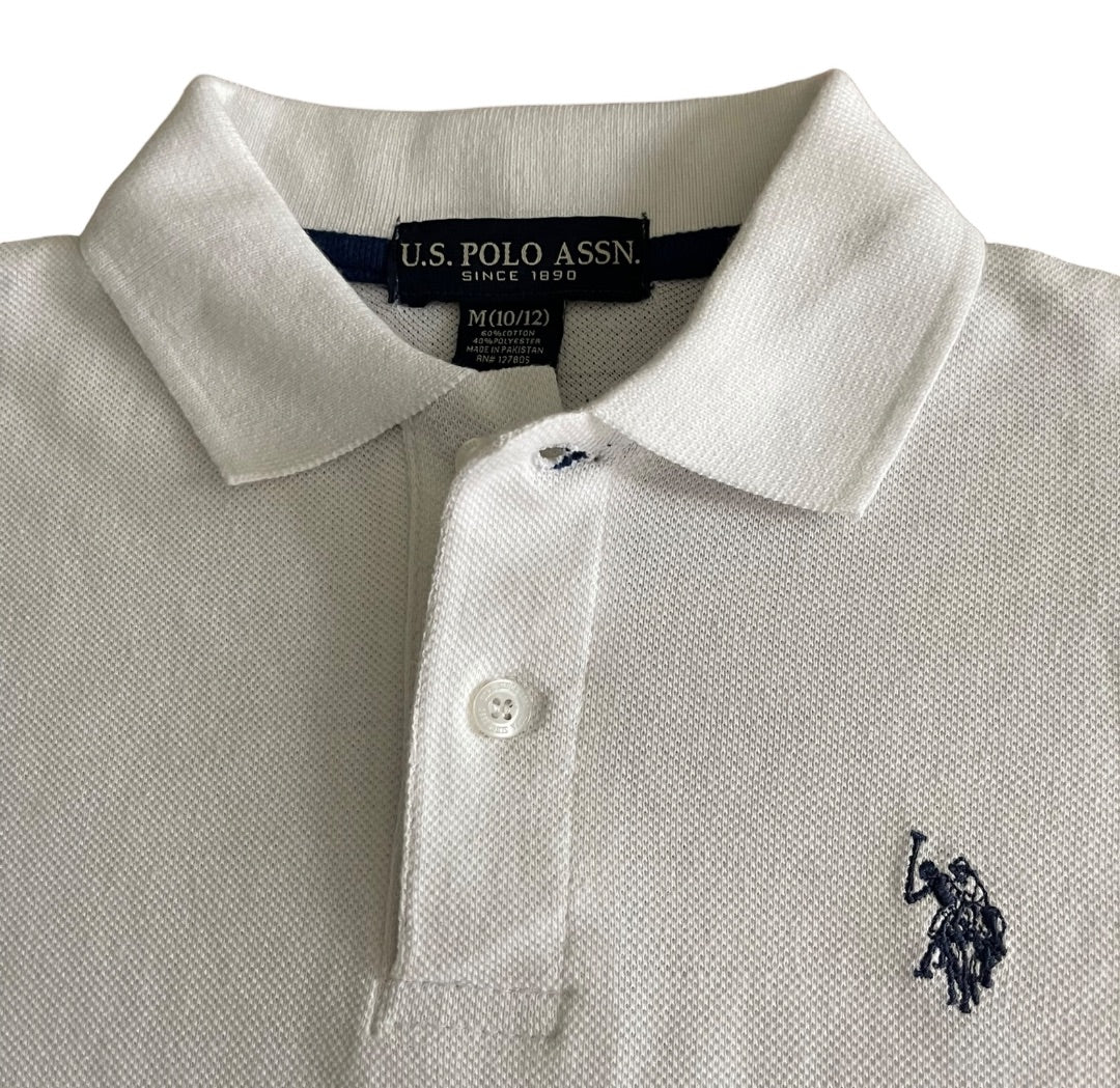 Medium (10/12) U.S. Polo Assn. Boys Cotton Blend Golf Shirt White New Short Sleeve