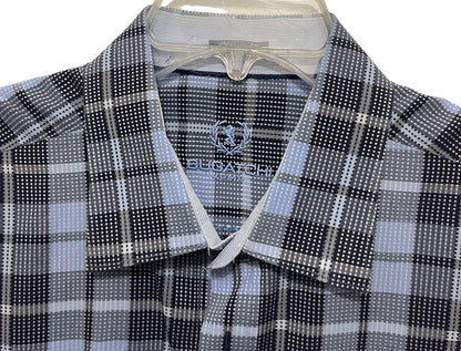 XL Bugatchi Uomo Mens Button Up Plaid Dress Shirt Blue Classic Fit 100% Cotton