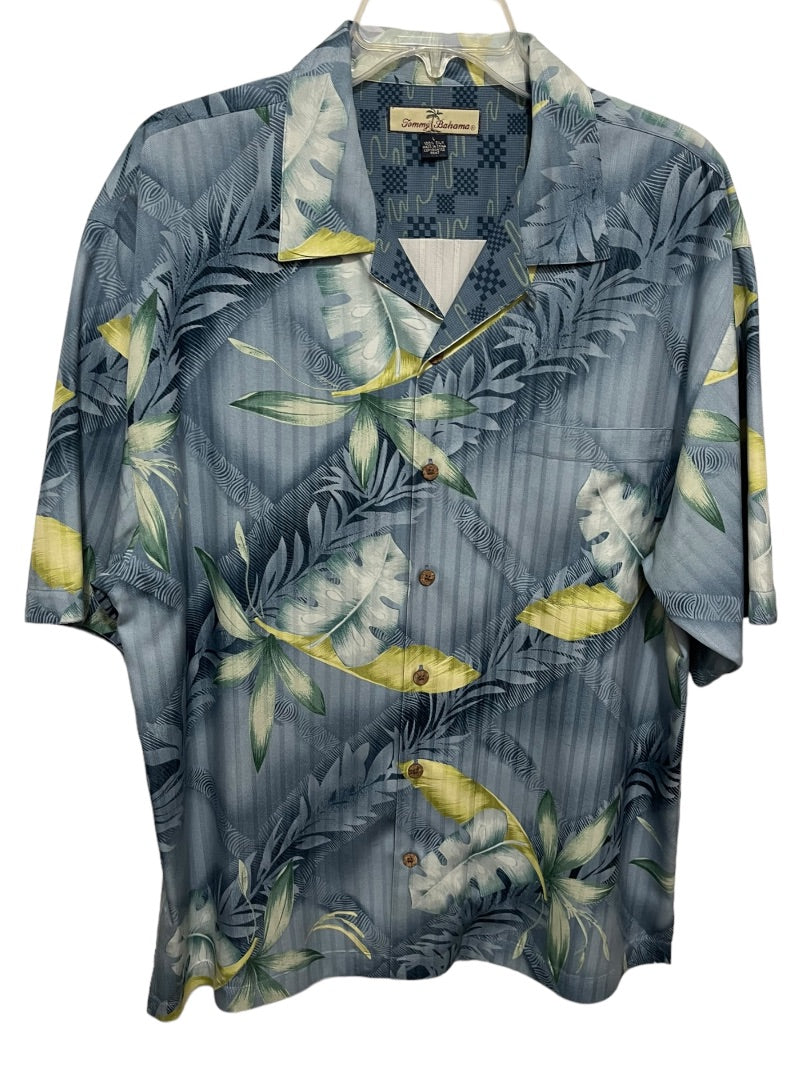 Large Tommy Bahama 100% Silk Mens Tropical Print Button Up Short Sleeve