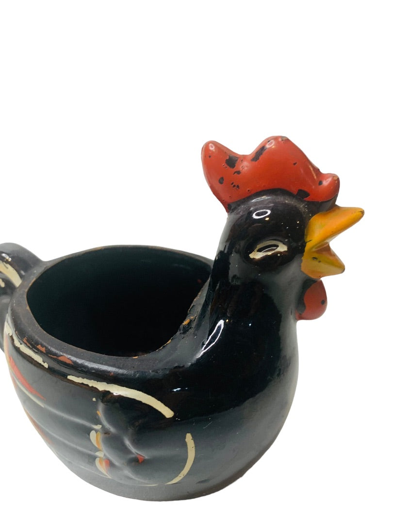 MidCentury Empress Japan Redware Rooster Creamer Sugar Set Black Pottery