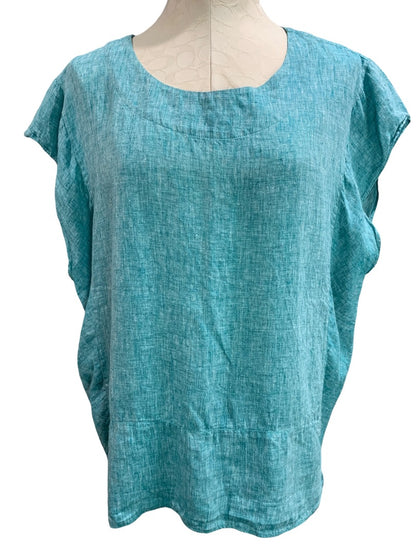 2X Vivid Womens Turquoise Linen Pullover Top Sleeveless Blouse Plus Size