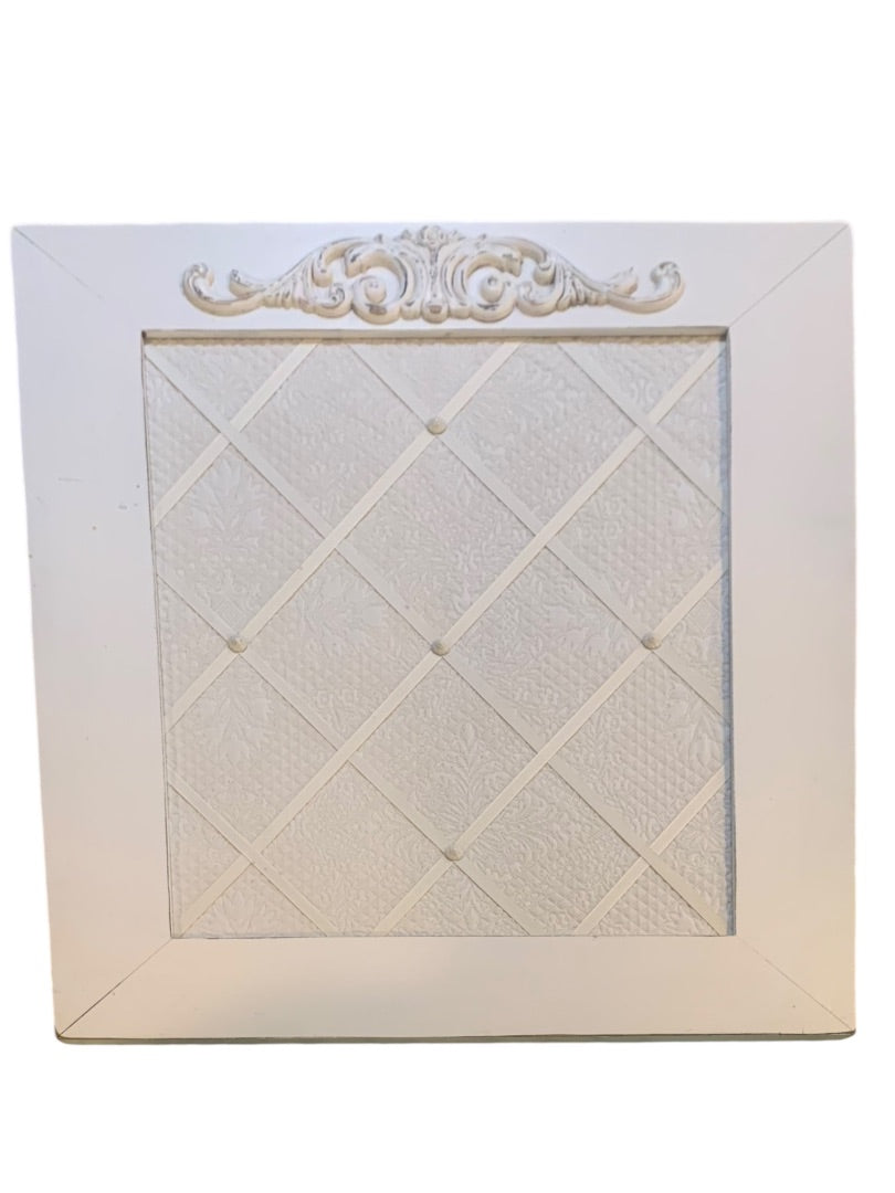 Ready to Hang Fabric Pin Board White Shabby Chic Bulletin Board Wooden Frame 21.7"w x 26"h