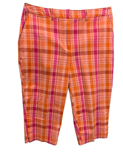 Size 8 St Johns Bay Womens Plaid Bermuda Shorts Stretch Fabric Orange Pink