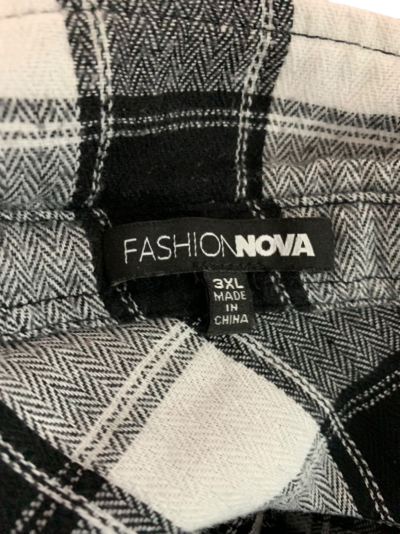 3XL Fashion Nova Womens Mixed Plaid Print Button Up Shirt Oversize