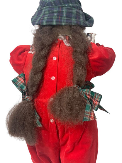 Vintage 1990s Hide n Seek Time Out Doll Girl Brown Braids Red Velour Plaid