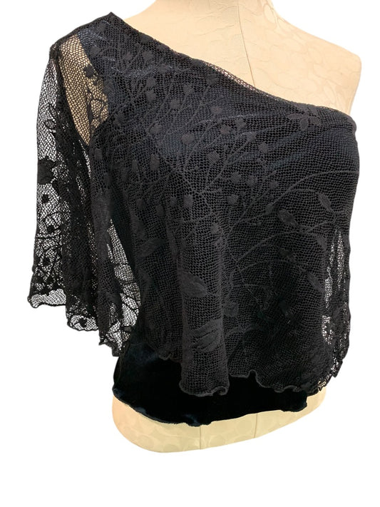 Medium Arden B Womens Black One Shoulder Top Velour Lace Overlay