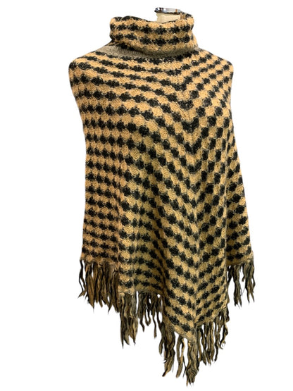 One Size Big Buddha Womens Fringed Poncho Turtleneck Checked Soft