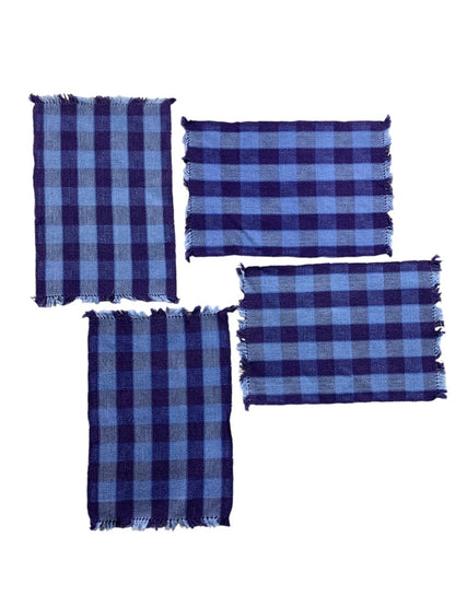 Set of 4 20 x 13 Inch Placemats Blue Buffalo Check Plaid Table Linens