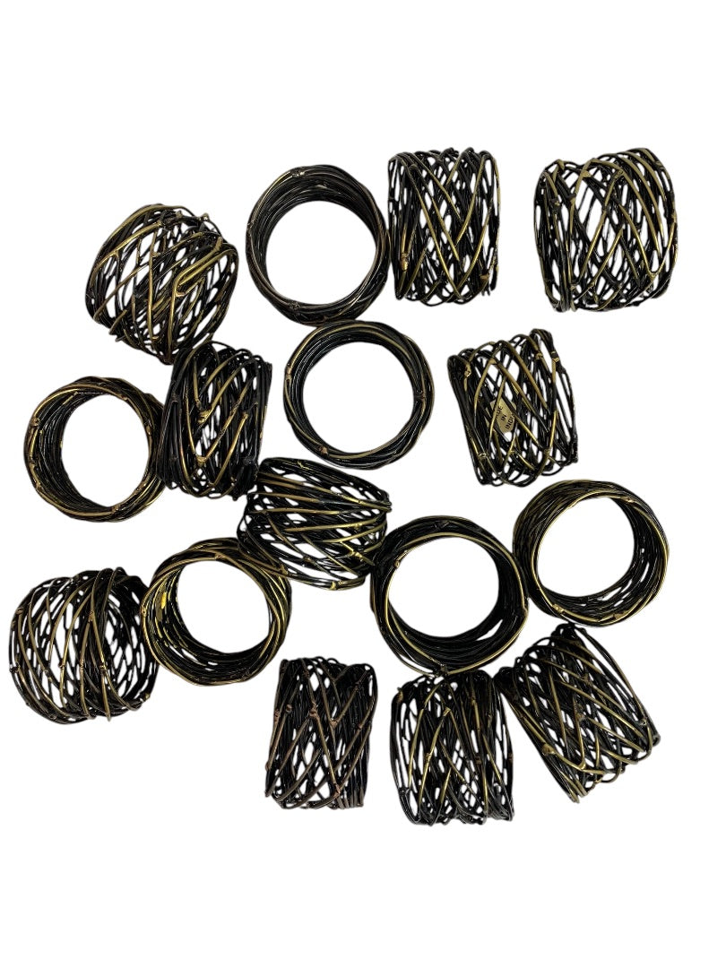 Set of 16 Metal Wire Napkin Rings Black Goldtone Heavy