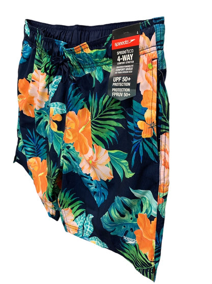 Large Speedo Mens New Swim Trunks Tropical Print UPF 50+ 4 Way Stretch