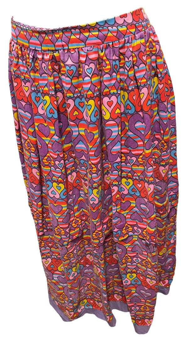 Vintage 1980s Handmade Heart Pattern Long Maxi Skirt Gathered