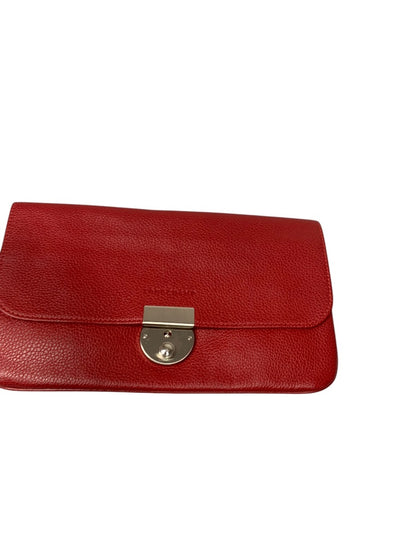 Longchamp Le Foulonne Clutch Bag Red Pebbled Leather