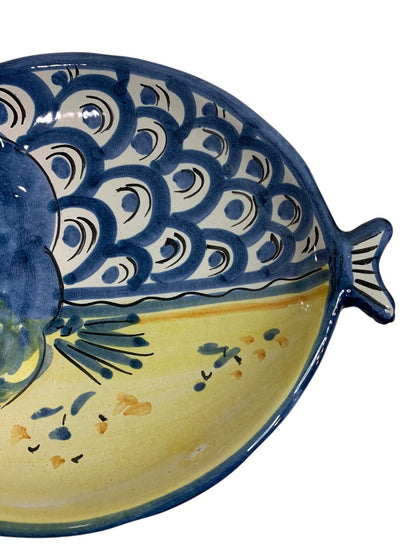 Vietri Fish Fish Blue 10 Inch Oval Dish Italy Pottery E 1990s