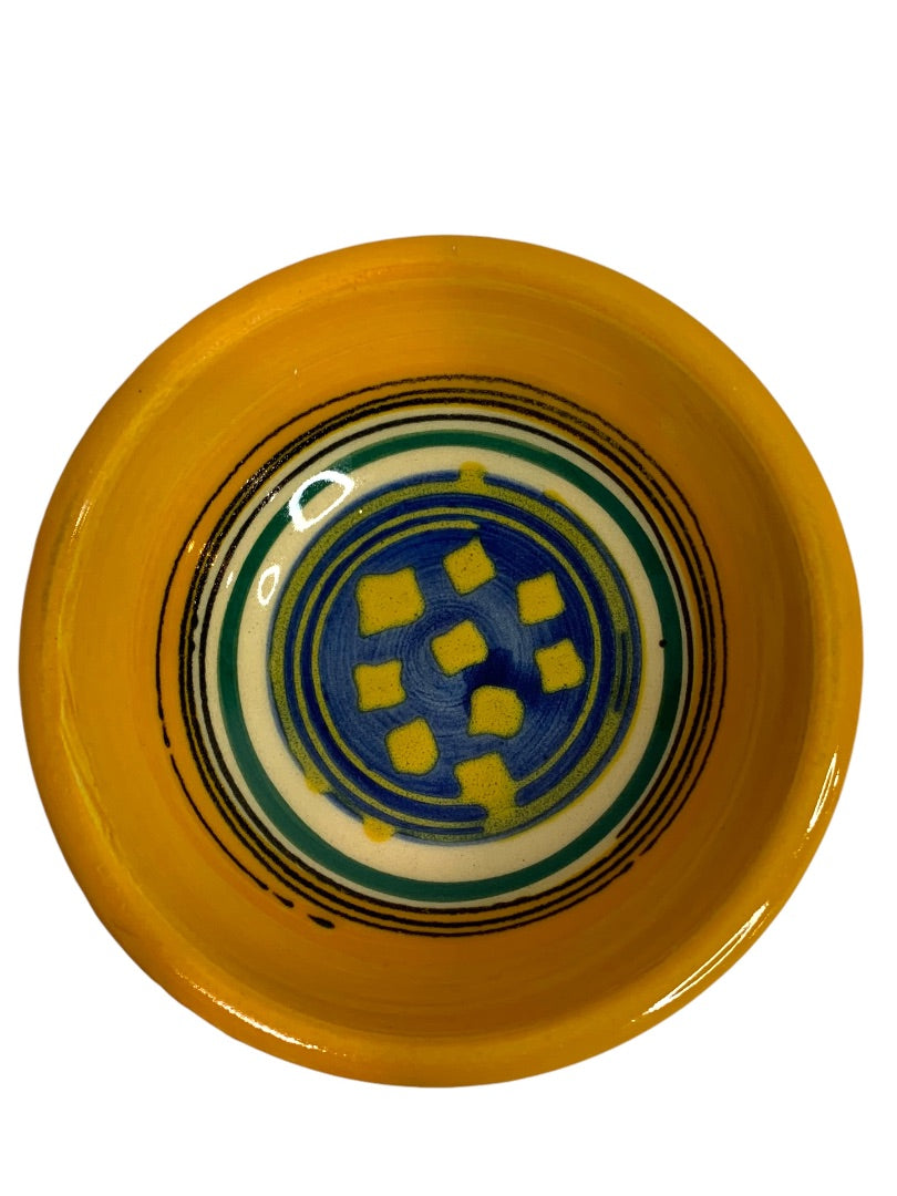 Small Signed Art Pottery MCF Yellow Blue Set of 3 Bowls