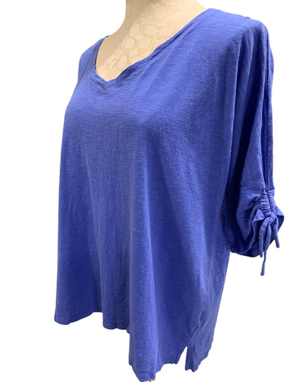 Large Talbots Womens Tie Sleeve V-Neck Tshirt Cornflower Blue