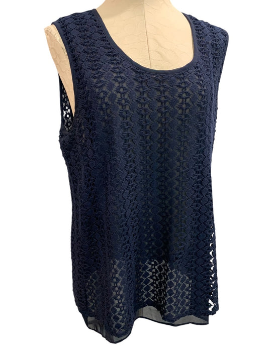 XL Chaus New York Womens Navy Blue Lace Overlay Shirt Sleeveless Tank