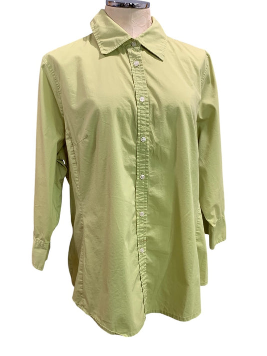 20W Merona Womens Yellow Green Button Up Shirt 3/4 Sleeve