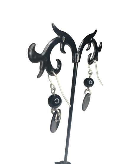 Silvertone Black Hook Pierced Hook Earrings 1.5 Inch Drop