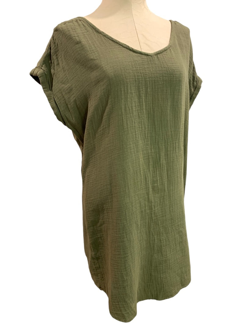 XL Sonoma Olive Green Shift Dress Belt Cotton Gauze