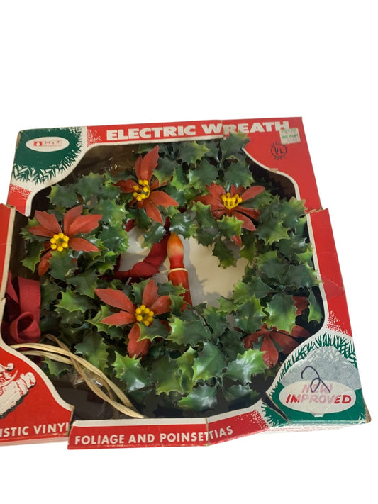 Vintage Christmas Electric Wreath Poinsettia Red Candle Original Box ACLA