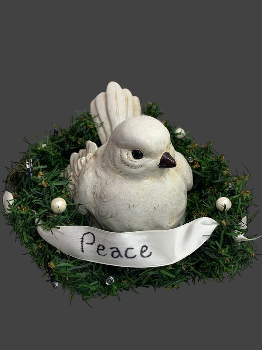 Prelit Dove Wreath Peace Holiday Decoration Battery Operated