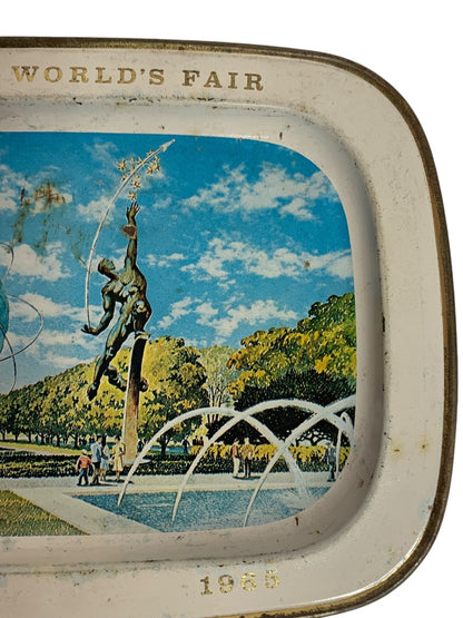 New Work Worlds Fair 1964 Small Tray Unisphere Steel 312 White Fabcraft