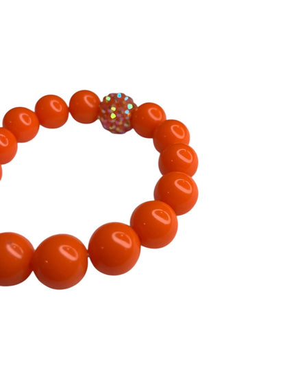 Orange Acrylic Round Beaded Stretch Bracelet Bling