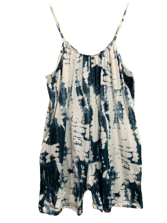 5XL Womens Soft Tie Dye Romper Blue White Pockets