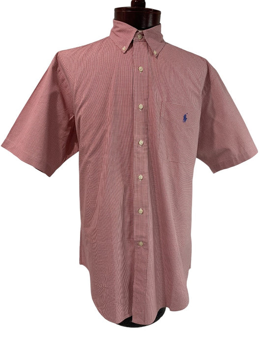 Large Ralph Lauren Mens Classic Fit Button Down Shirt Short Sleeve Red Plaid