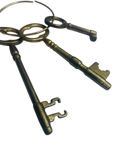 3 Solid Brass Jailers Pirate Church Skeleton Key Ring Set Victorian Decor
