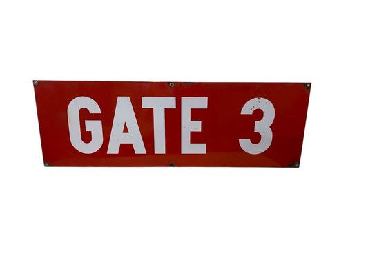Vintage Porcelain on Metal Sign "Gate 3" 35.5 x 12 Inch Heavy Gauge