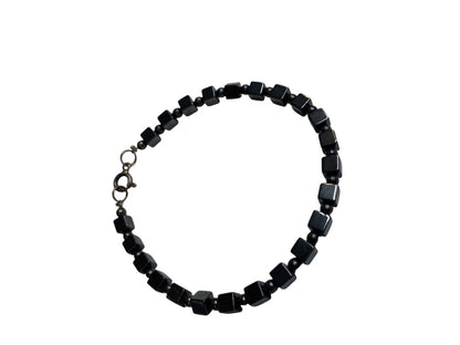 Vintage Hematite Beaded Bracelet 7 Inch Spring Clasp