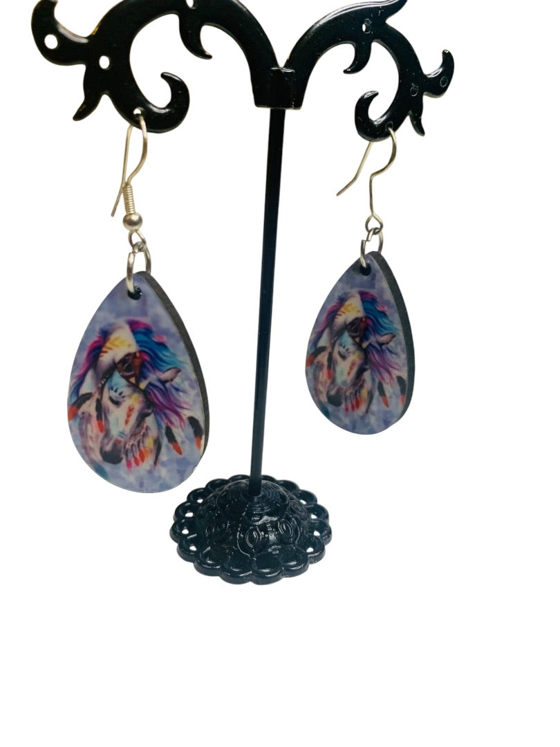 Unicorn Hook Pierced Earrings Lightweight Double Sided 2.4" Drop