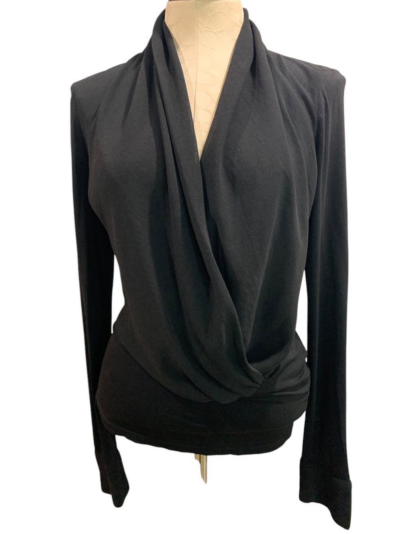 Small Fate Womens Black Faux Wrap Sheer Back Shirt