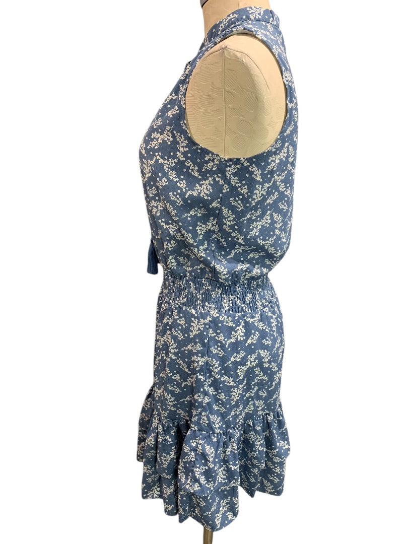 XS Saks Fifth Avenue Dress Peasant Style Blue White Floral Sleeveless