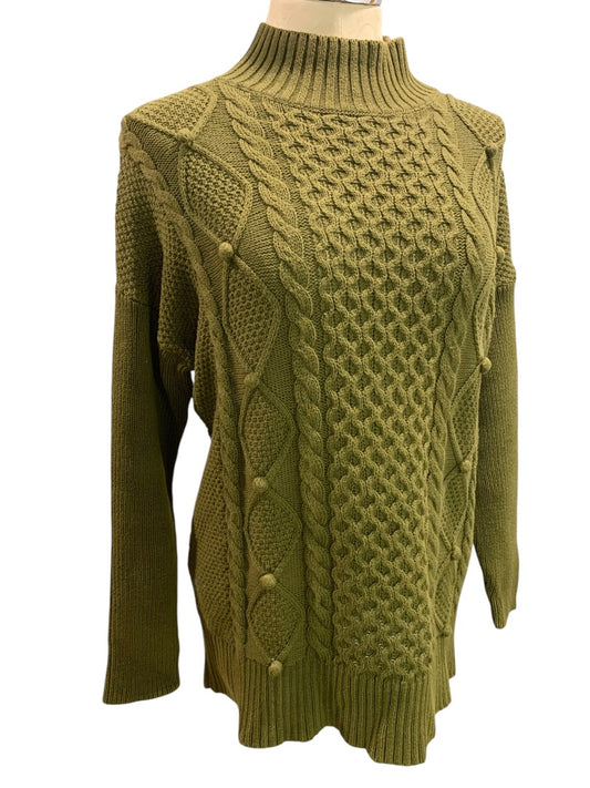 Small J.Crew Womens Mockneck Sweater Swingy Cable Knit Green AU220