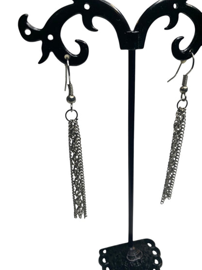 Silvertone Dangle Swag Earrings Hook Pierced 2.5 Inch Drop