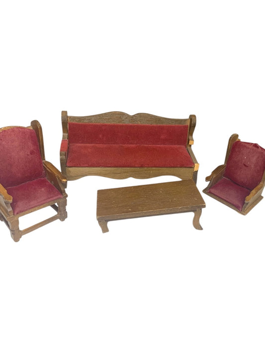 Vintage 4 Piece Wooden Miniature Dollhouse Living Room Set for Repair 1:12 Concord