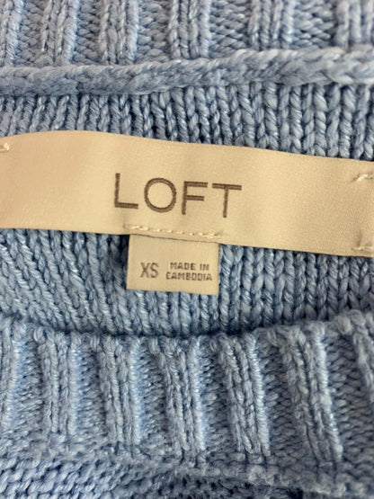 XS Loft Womens Blue Cotton Blend Sweater Open Knit Detail