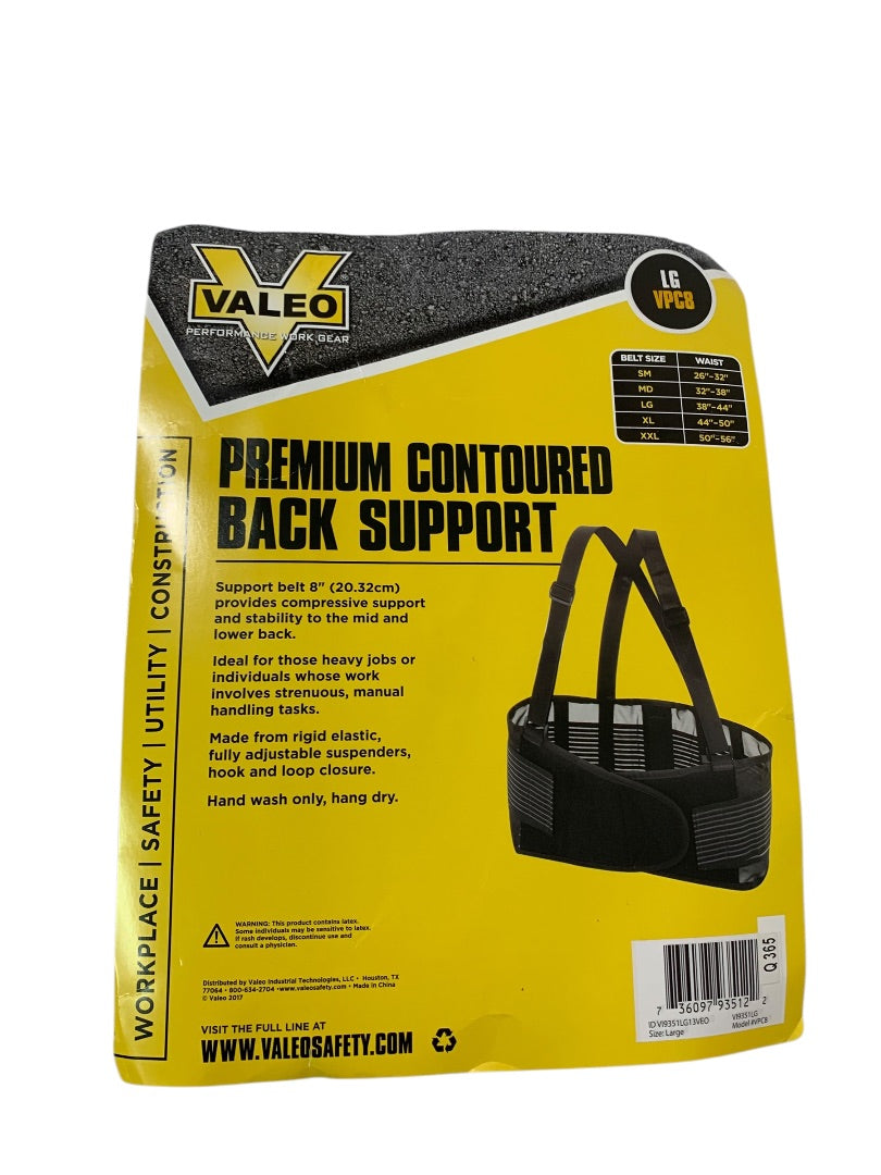 Large Valeo Premium Contoured Back Support Belt 8" Waist 38-44"