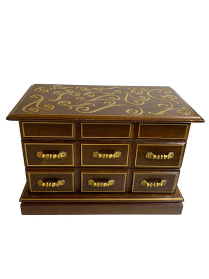 Vintage Refreshed Wood Goldtone Musical Jewelry Box Mirror