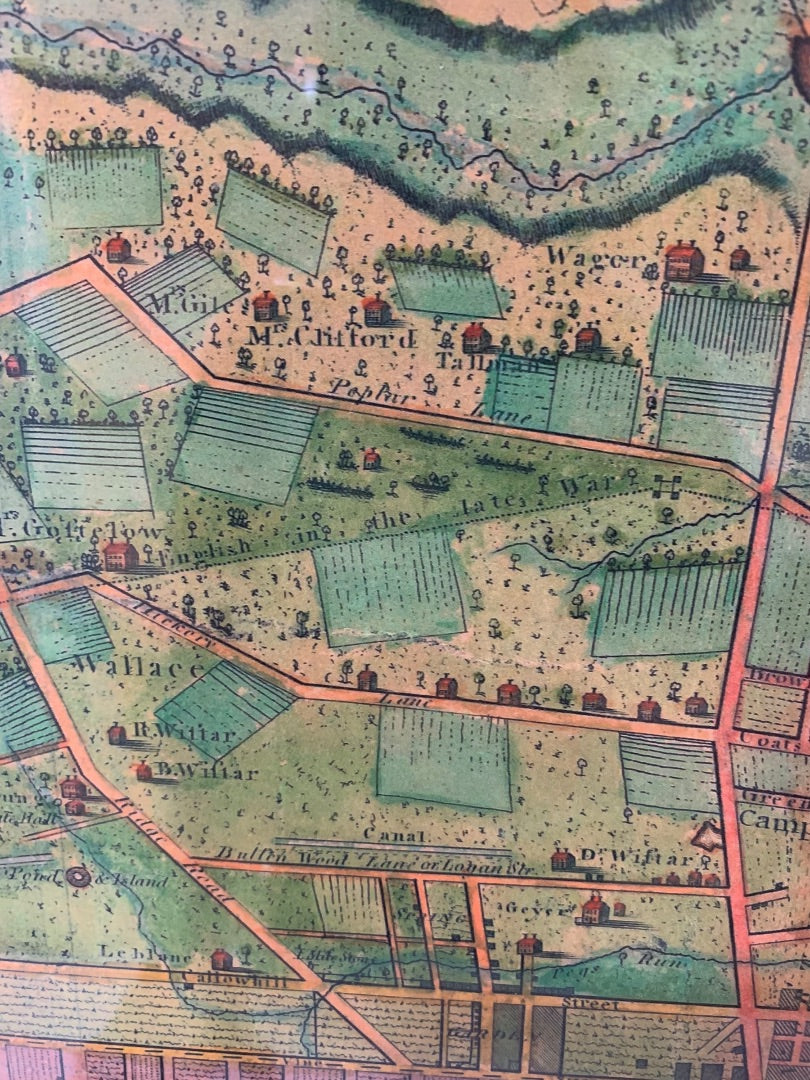 Reproduction 1802 Framed Map of Philadelphia Wooden Frame 34.5 x 26.5 Inches