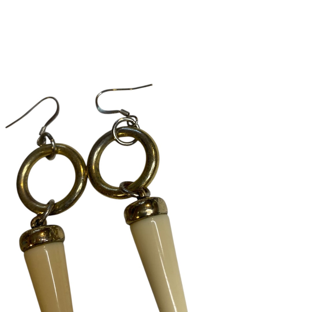 Goldtone Cream Earrings 3.25 Inch Drop Dangle Pierced Hook