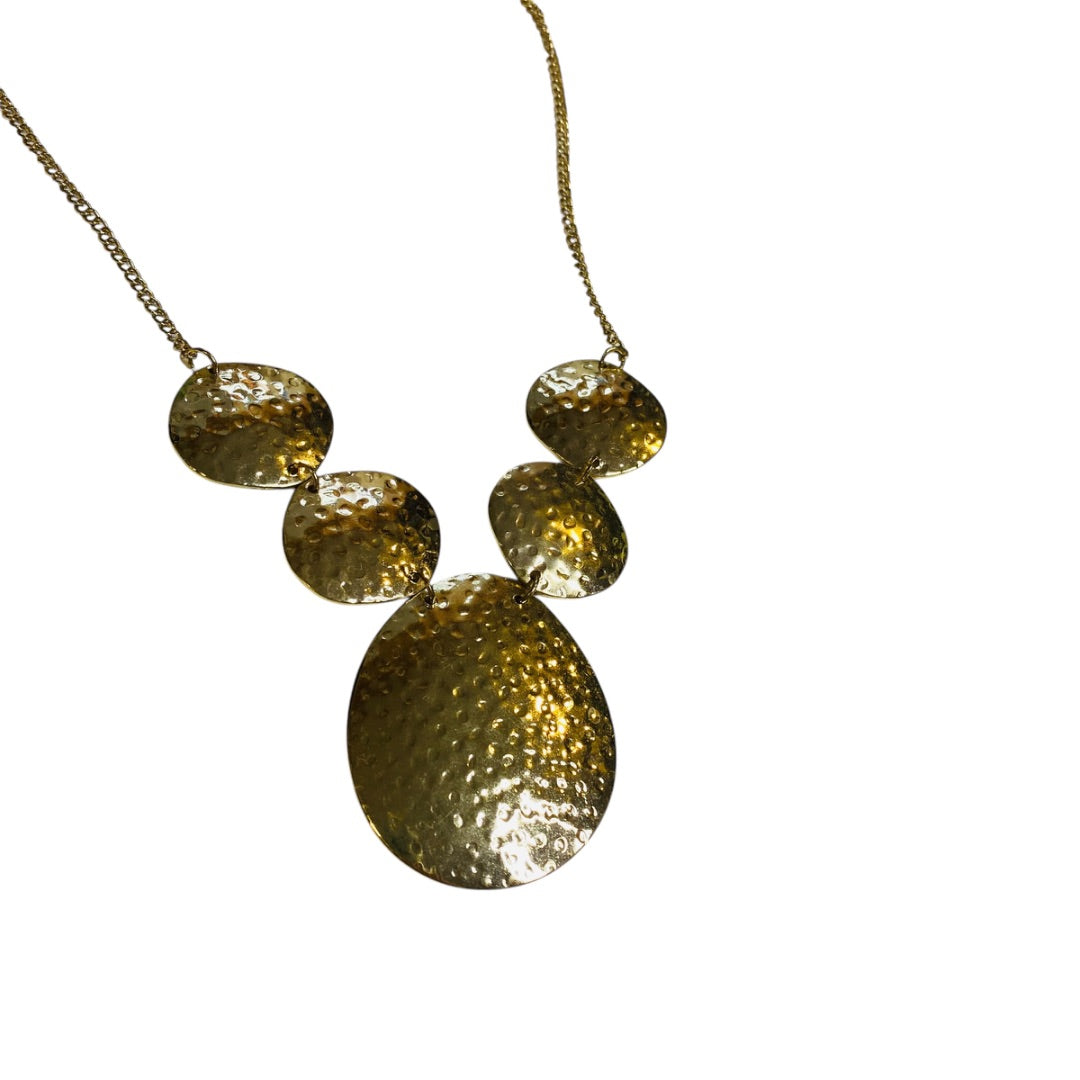 Goldtone Hammered Statement Necklace 23-26 Inch Drop 2.25 Inch