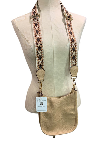 J.Spencer New Crossbody Handbag Tan Pebbled Vegan Leather Boho Strap