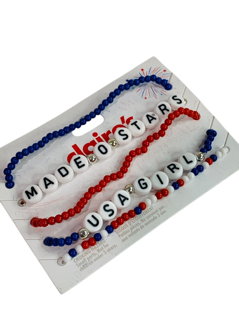 Claires New Set of 5 USA Patriotic Stretch Bracelets Red White Blue
