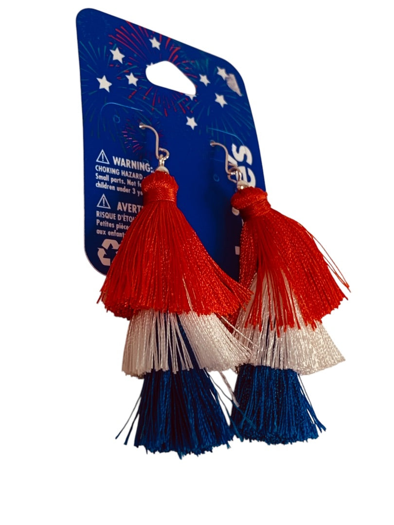 Claires New Tassel Pierced Earrings Patriotic Hook 2.75 Inch Drop