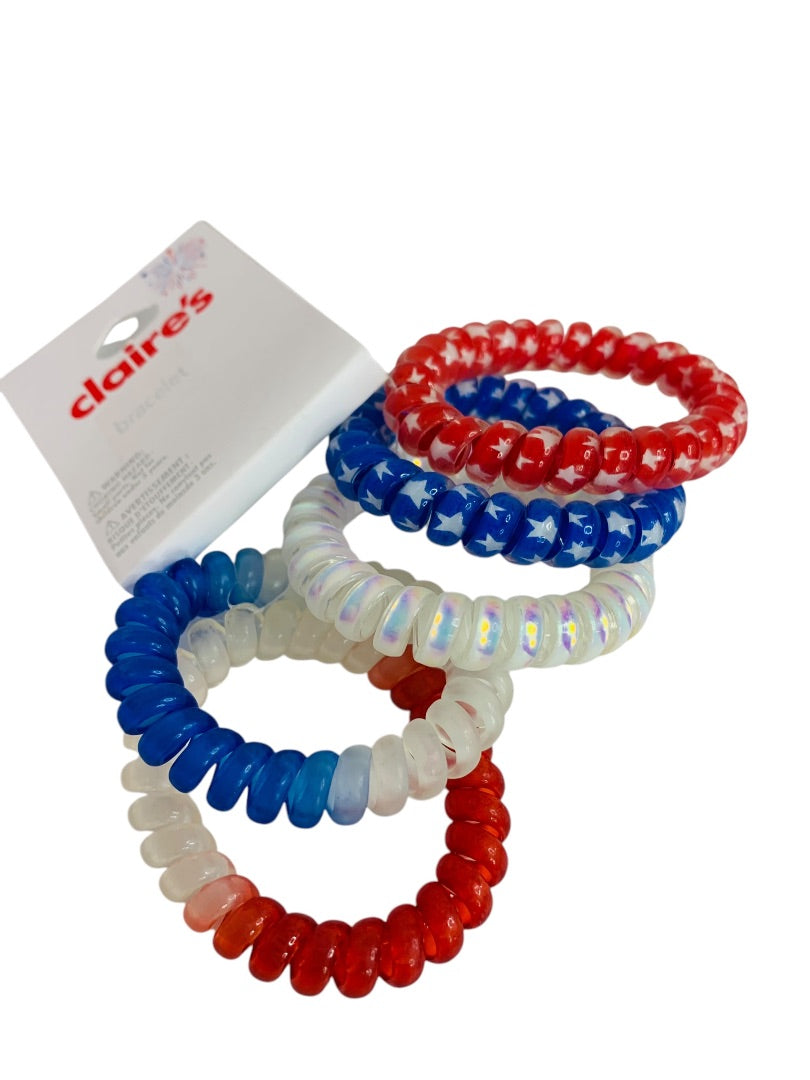 Claires New Stretchy Hair Ties Set of 5 Patriotic Red White Blue