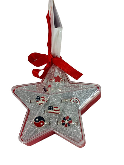 Claires New Set of 7 Adjustable Rings Patriotic USA Silvertone